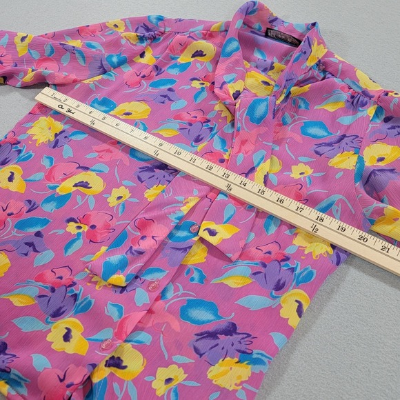 Vintage Puccini Tie Neck Floral Blouse Pink Floral Long Sleeve Retro Women's M - Picture 6 of 9